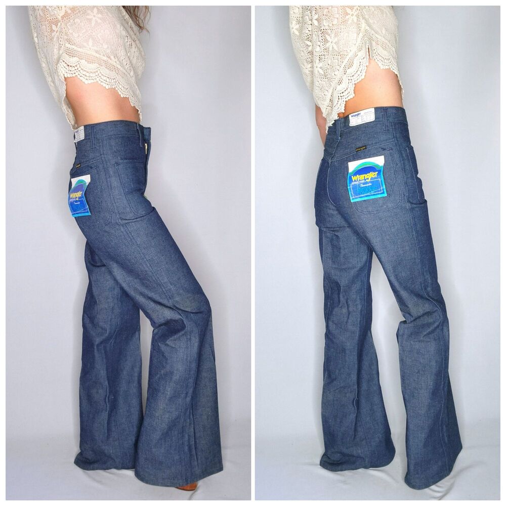 Vintage 70s WRANGLER Jeans Denim DEADSTOCK Palazzo High Waist Wide Leg 27" XS
